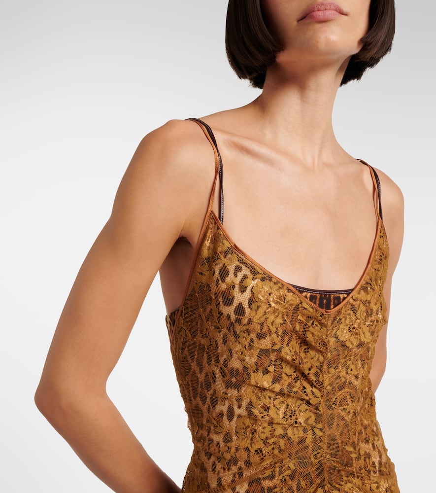 Jacques Wei Silk-trimmed Lace Maxi Dress In Brown