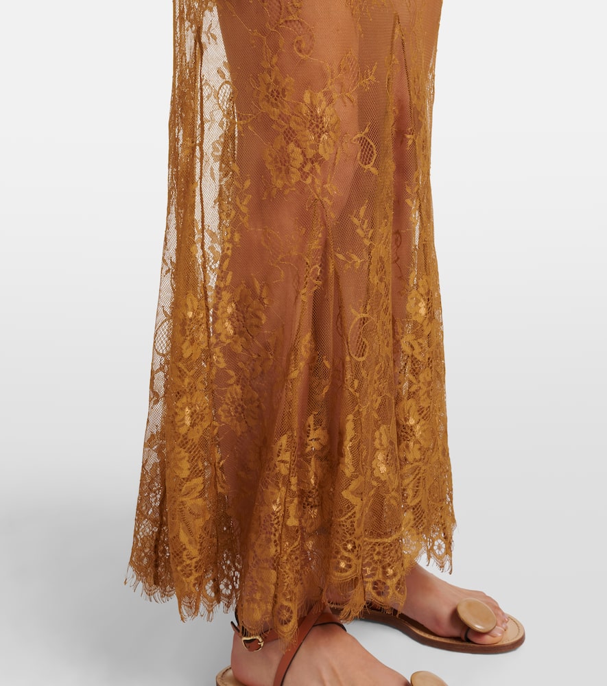 Jacques Wei Silk-trimmed Lace Maxi Dress In Brown