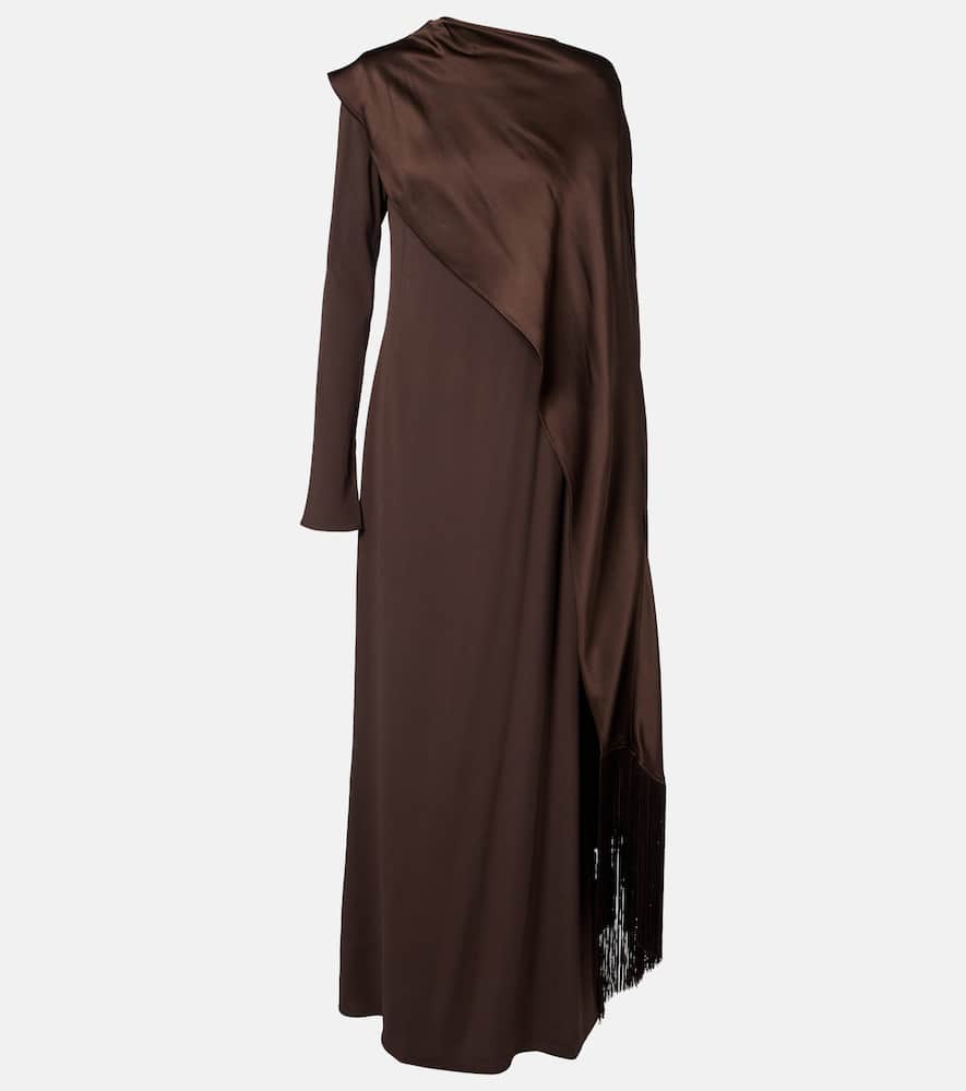 Taller Marmo Mounia Caped Crêpe Cady Gown In Burgundy