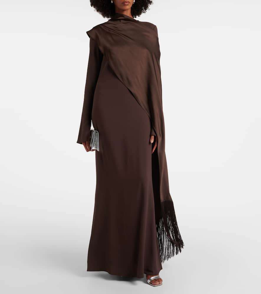 Taller Marmo Mounia Caped Crêpe Cady Gown In Burgundy