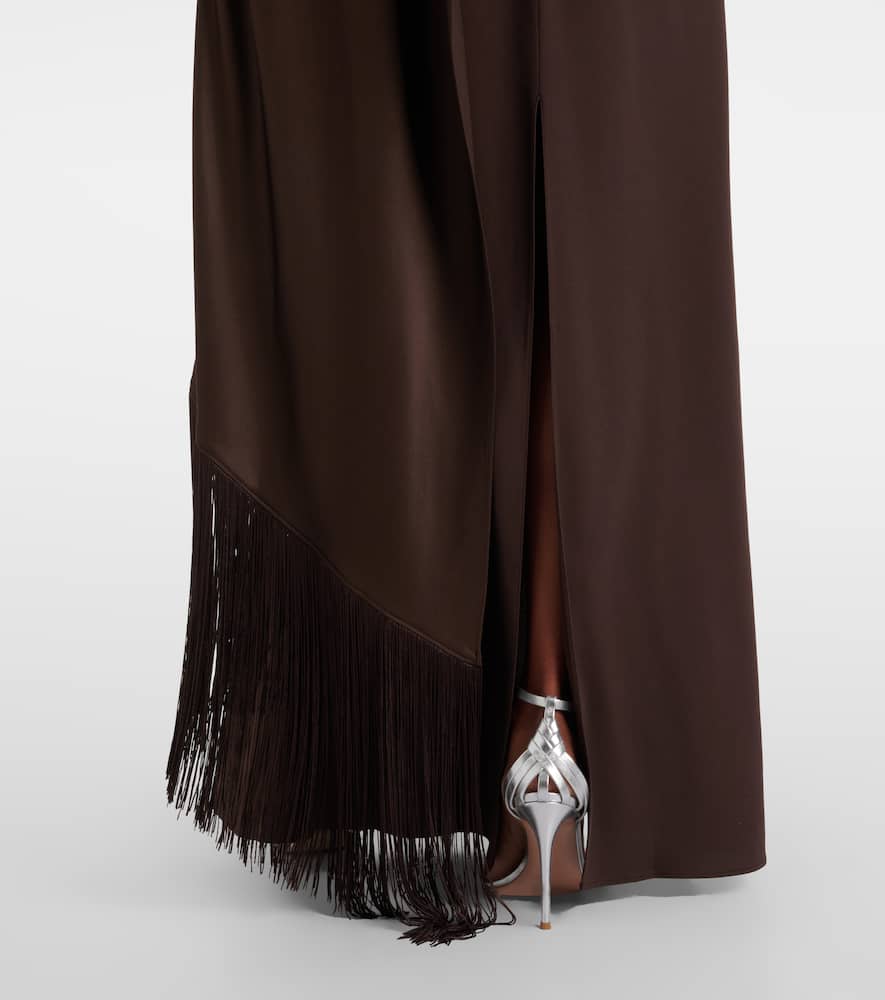 Taller Marmo Mounia Caped Crêpe Cady Gown In Burgundy