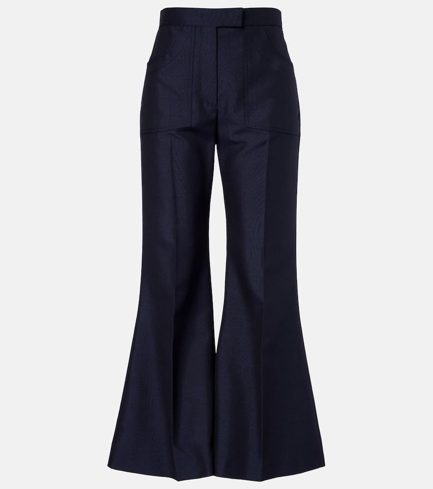 Valentino Wool And Mohair Flared Pants In Blue
