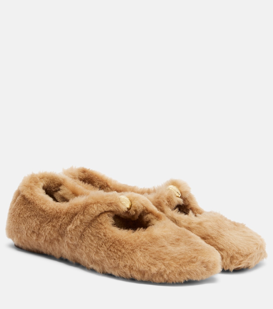 Loewe Pebble Soft shearling Mary Jane flats