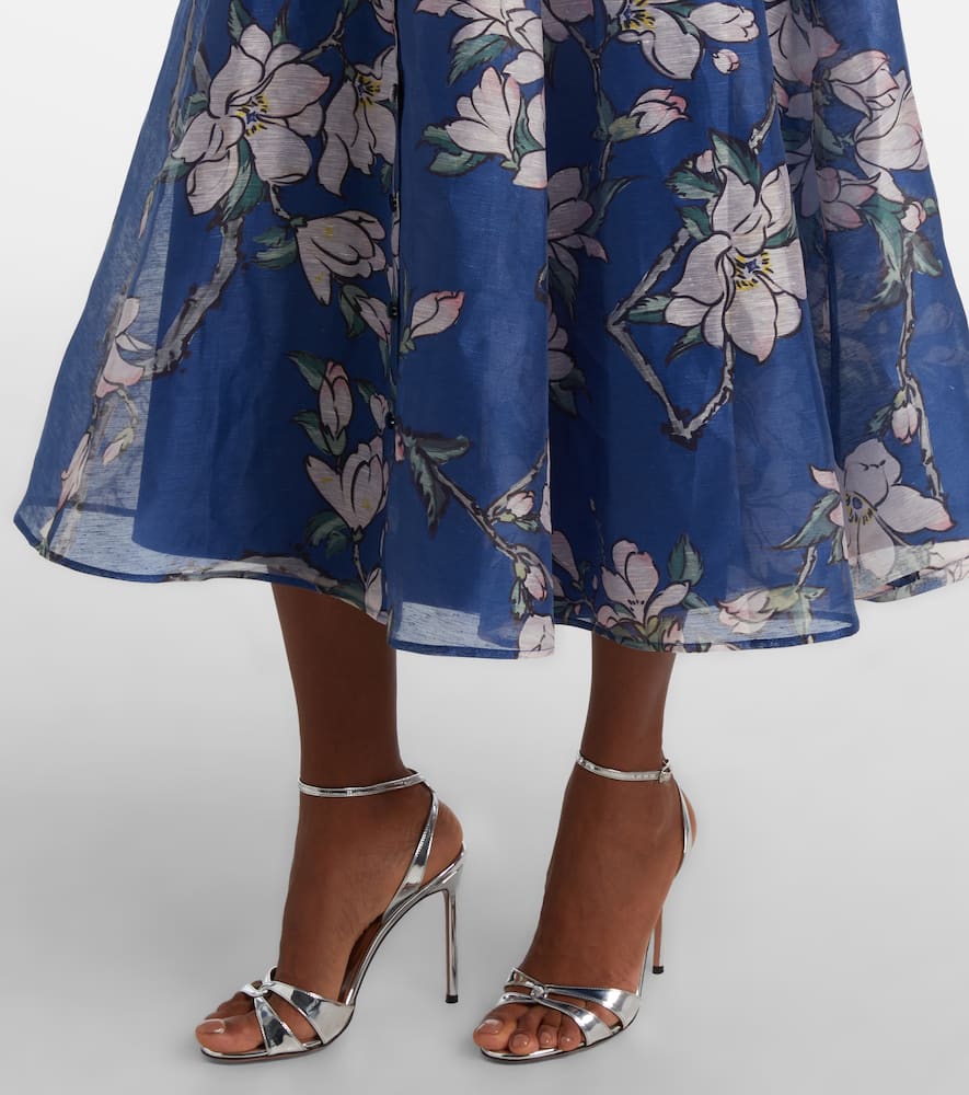 Leo Lin Katrina Floral Linen-blend Midi Dress In Blue