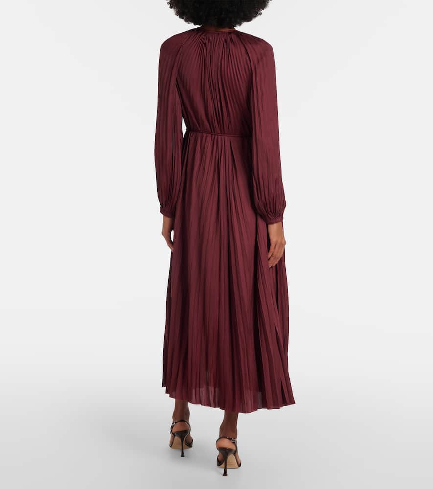 Ulla Johnson Alexia Satin Plissé Midi Dress In Burgundy
