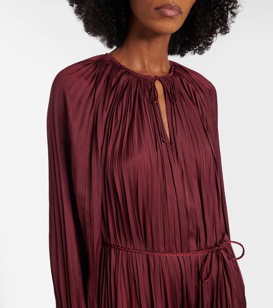 Ulla Johnson Alexia Satin Plissé Midi Dress In Burgundy