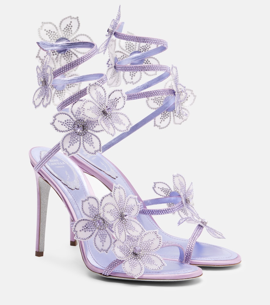 Rene Caovilla Floriane floral-appliqué satin sandals