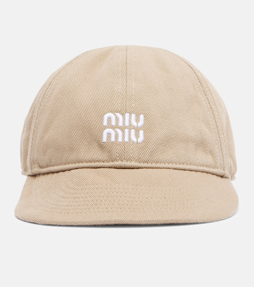 Miu Miu Logo Denim Baseball Cap In Sand