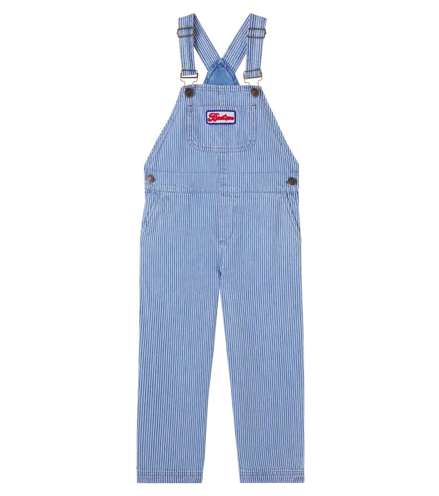 Bonton Kids' Nope Striped Denim Overalls In Blue