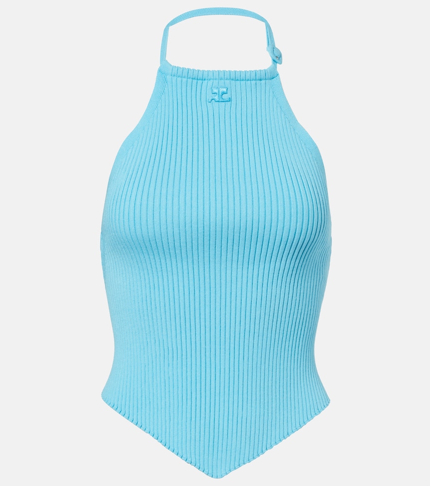 Courreges Courrèges Pointy ribbed-knit halterneck top