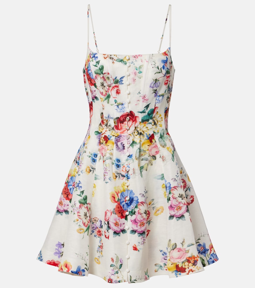Camilla Embellished Floral Linen and Silk Minidress