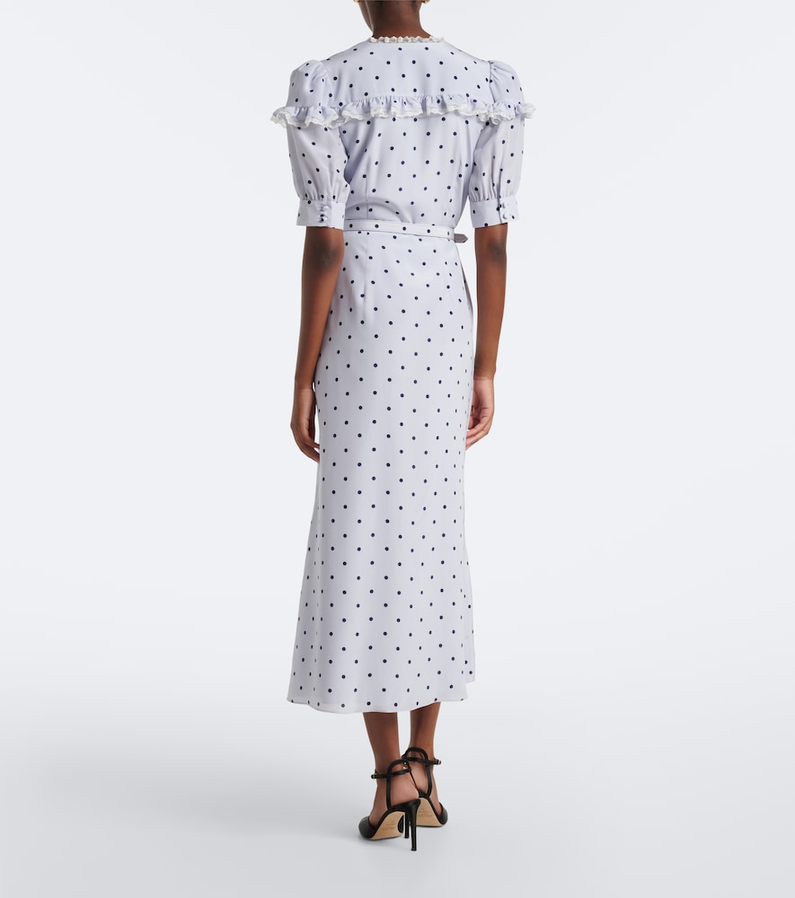 Belted Polka-Dot Silk Midi Dress