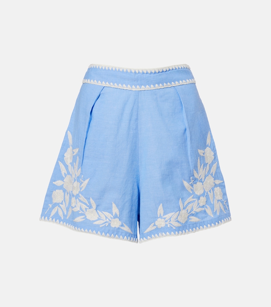 Juliet Dunn Embroidered cotton chambray shorts