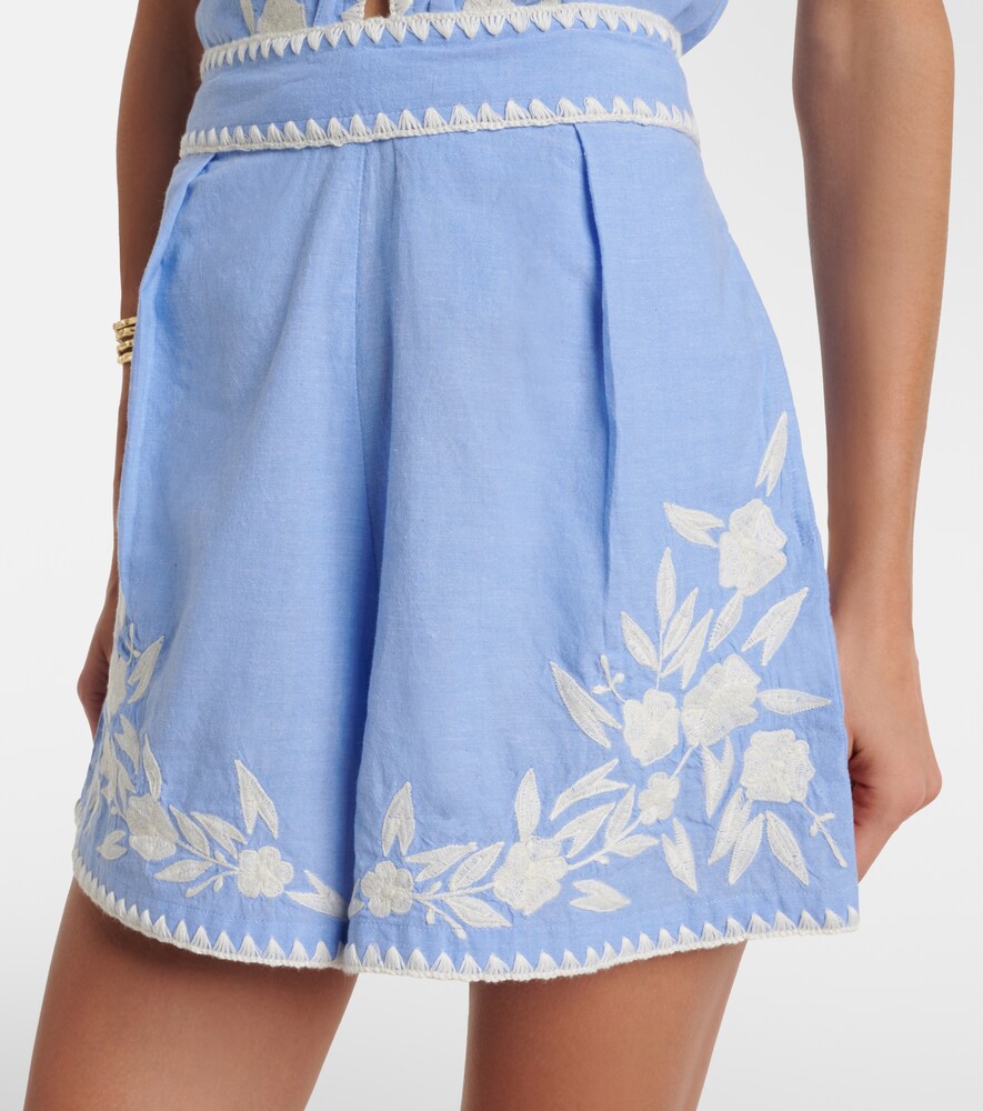  Juliet Dunn Juliet Dunn Embroidered Cotton Chambray Shorts 