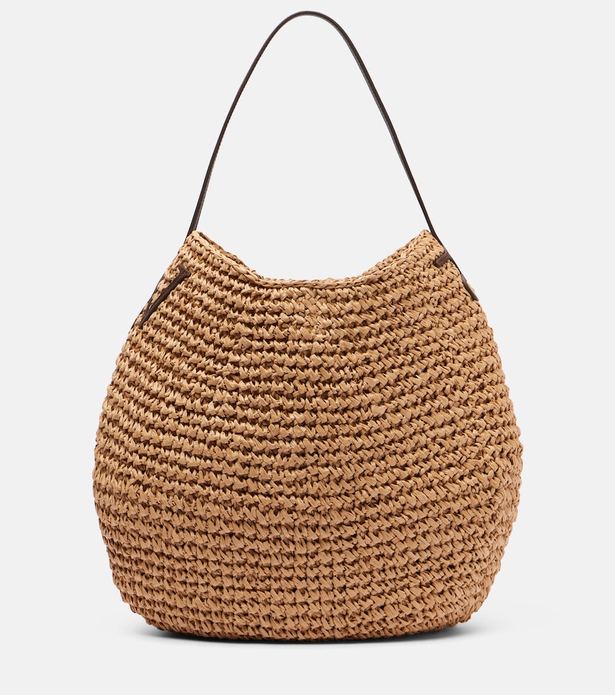 Borsa a spalla Bulb XL in rafia con pelle
