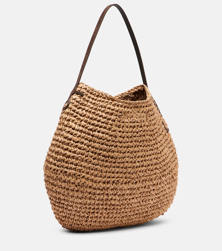 Bulb XL Leather-Trimmed Raffia Shoulder Bag