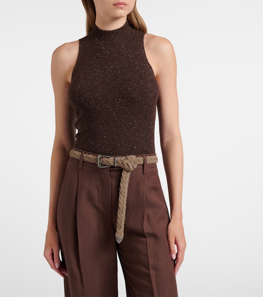 Ribbed-Knit Lamé Top