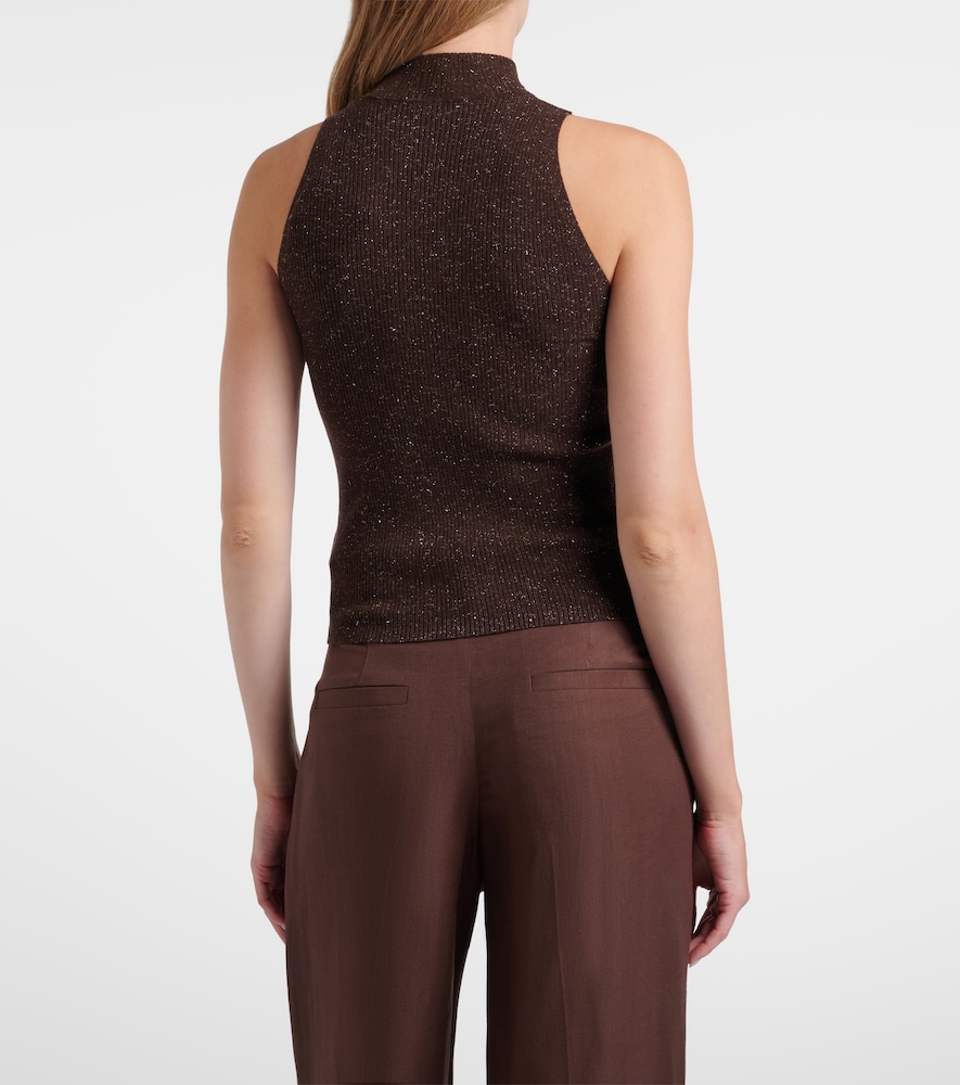 Ribbed-Knit Lamé Top