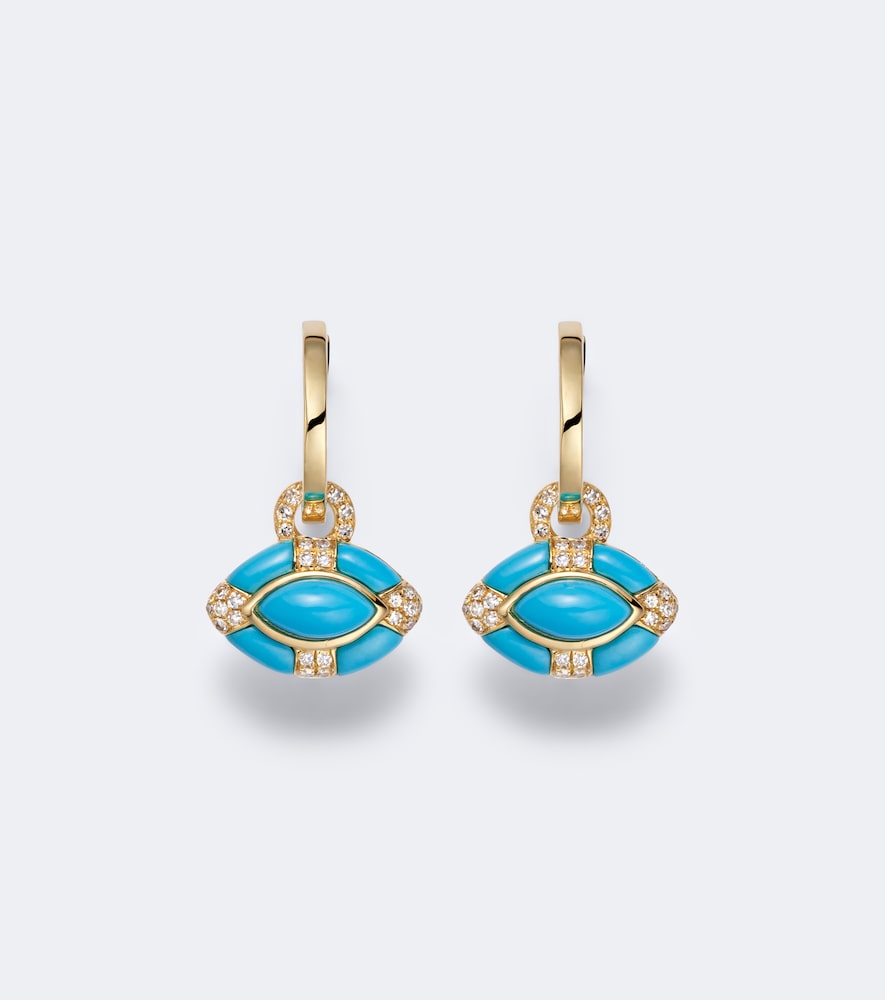 Ohrringe Riviera Petite aus 18kt Gelbgold mit Diamanten und Türkisen