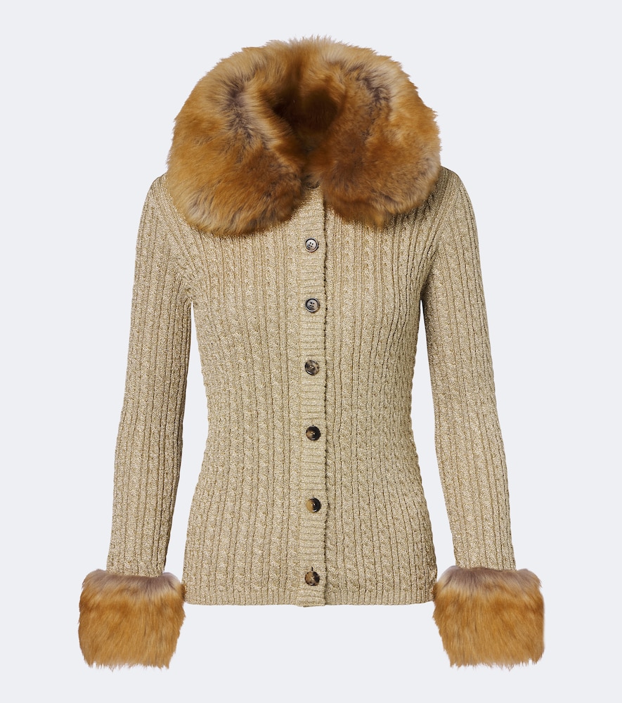Cardigan in maglia a trecce con shearling