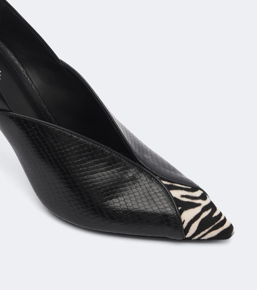 Isabel Marant Luza Calf Hair-trimmed Snake-effect Leather Pumps In Black