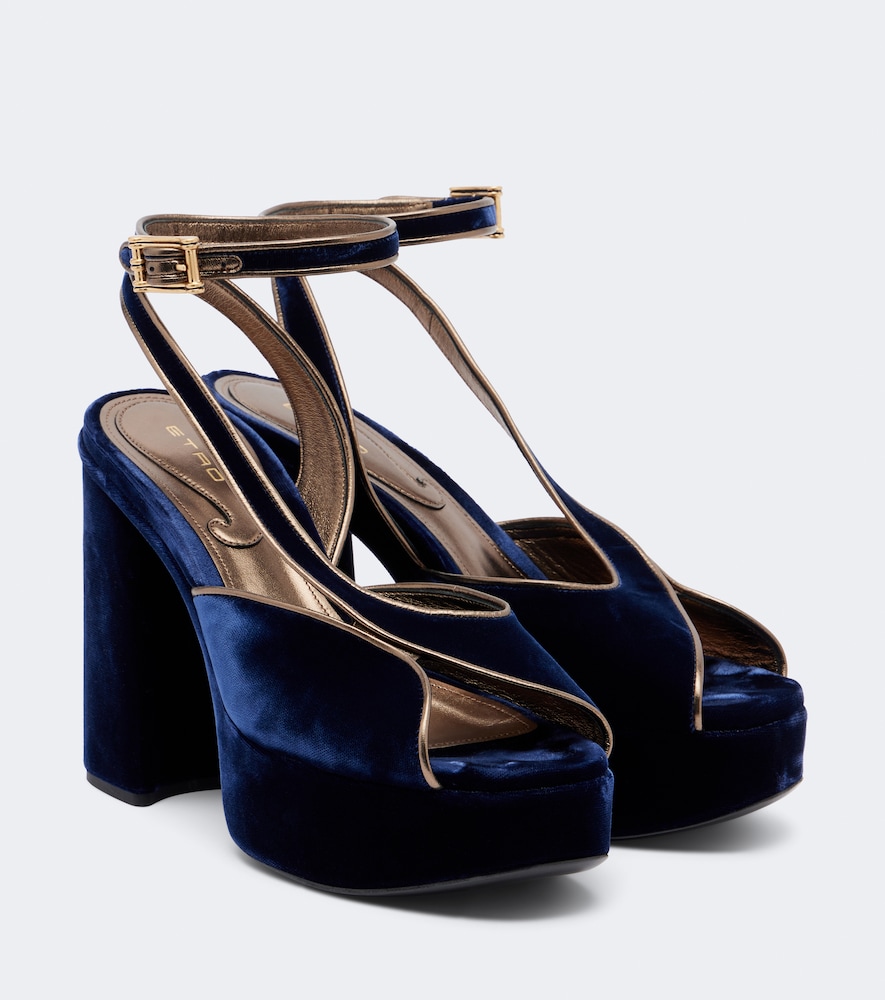 Etro Velvet Platform Sandals In Blue
