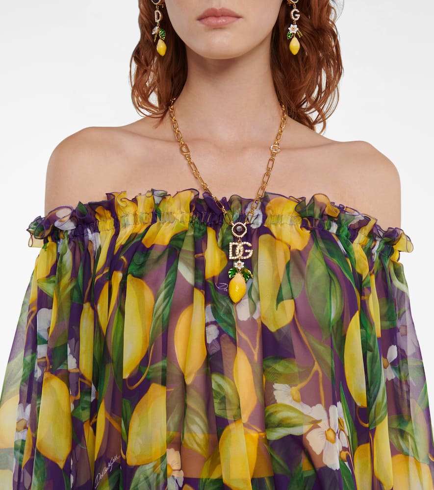 Dolce & Gabbana Printed Silk Chiffon Blouse In Limoni Fdo.viola
