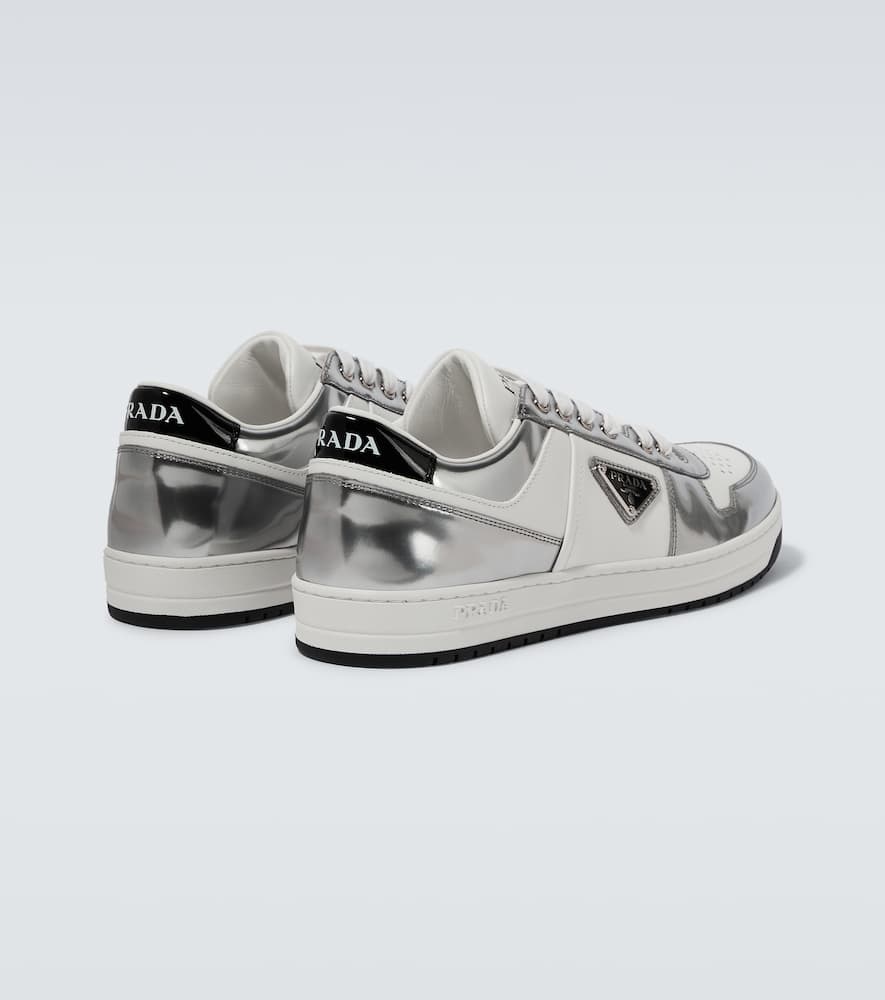 Prada Men's Downtown Leather Low-top Sneakers In Bianco + Argento