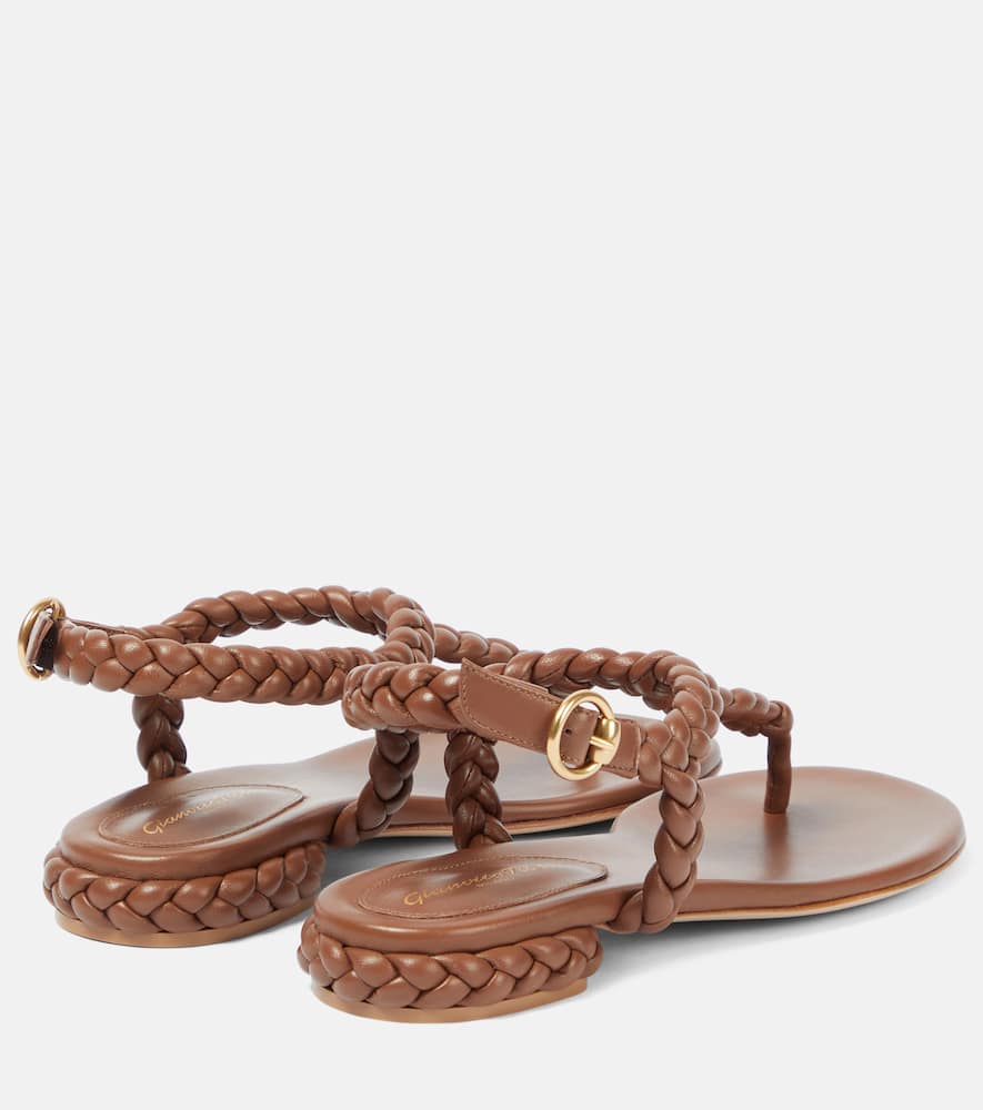 Shop Gianvito Rossi Ravello Braided Nappa Flat Sandals In Cuoio