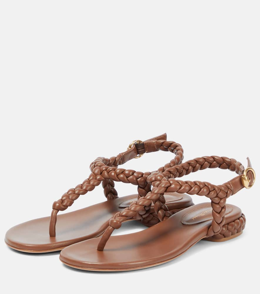 Shop Gianvito Rossi Ravello Braided Nappa Flat Sandals In Cuoio