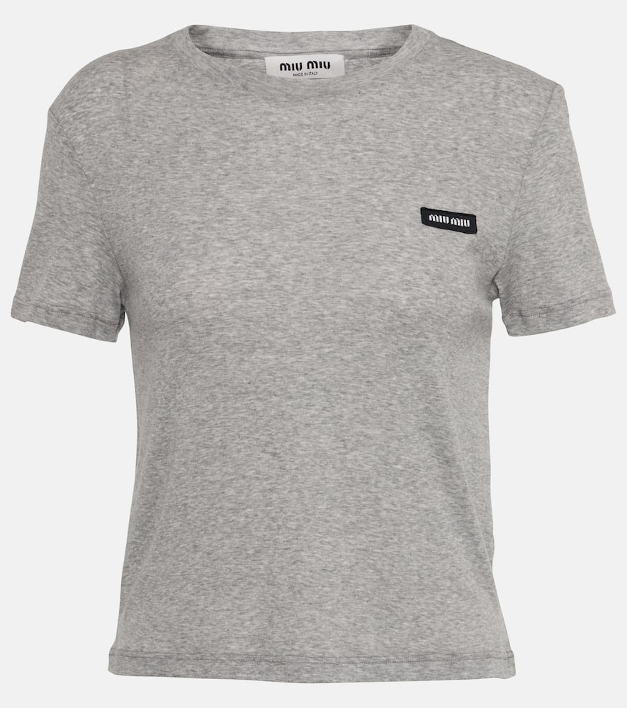 Miu Miu Cotton Jersey T-shirt In Gray