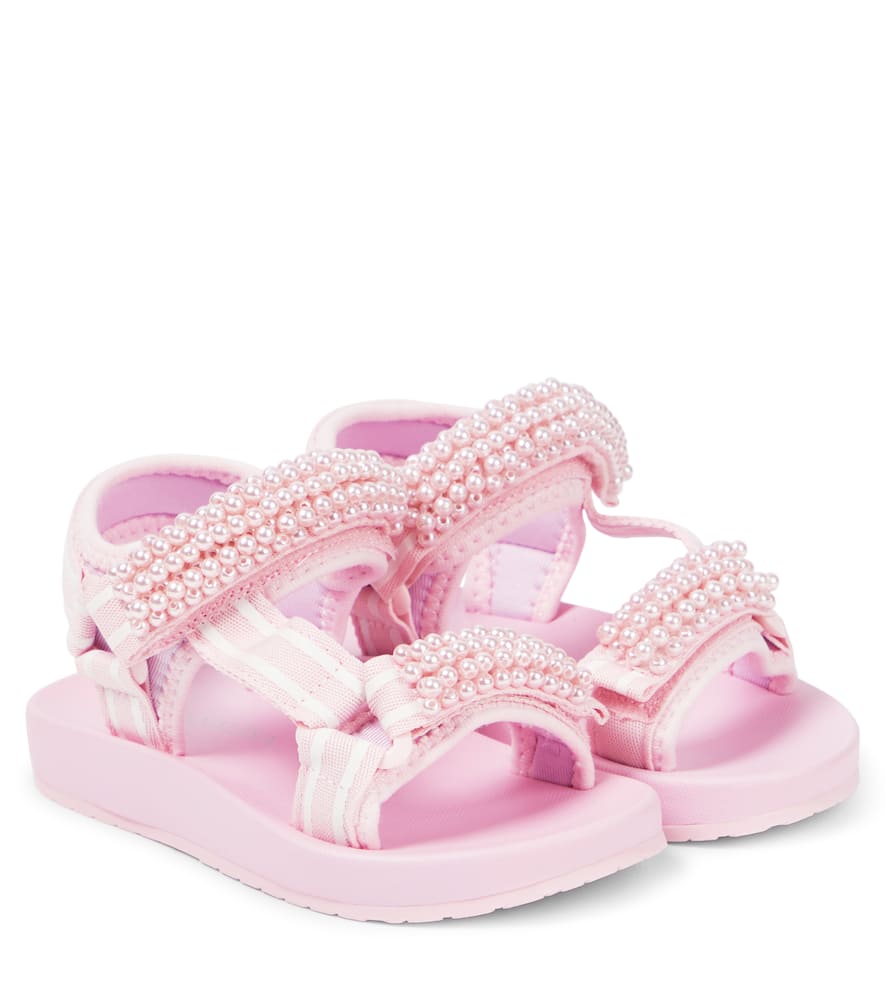 Monnalisa Kids' Tecno Faux Pearl-embellished Sandals In Pink