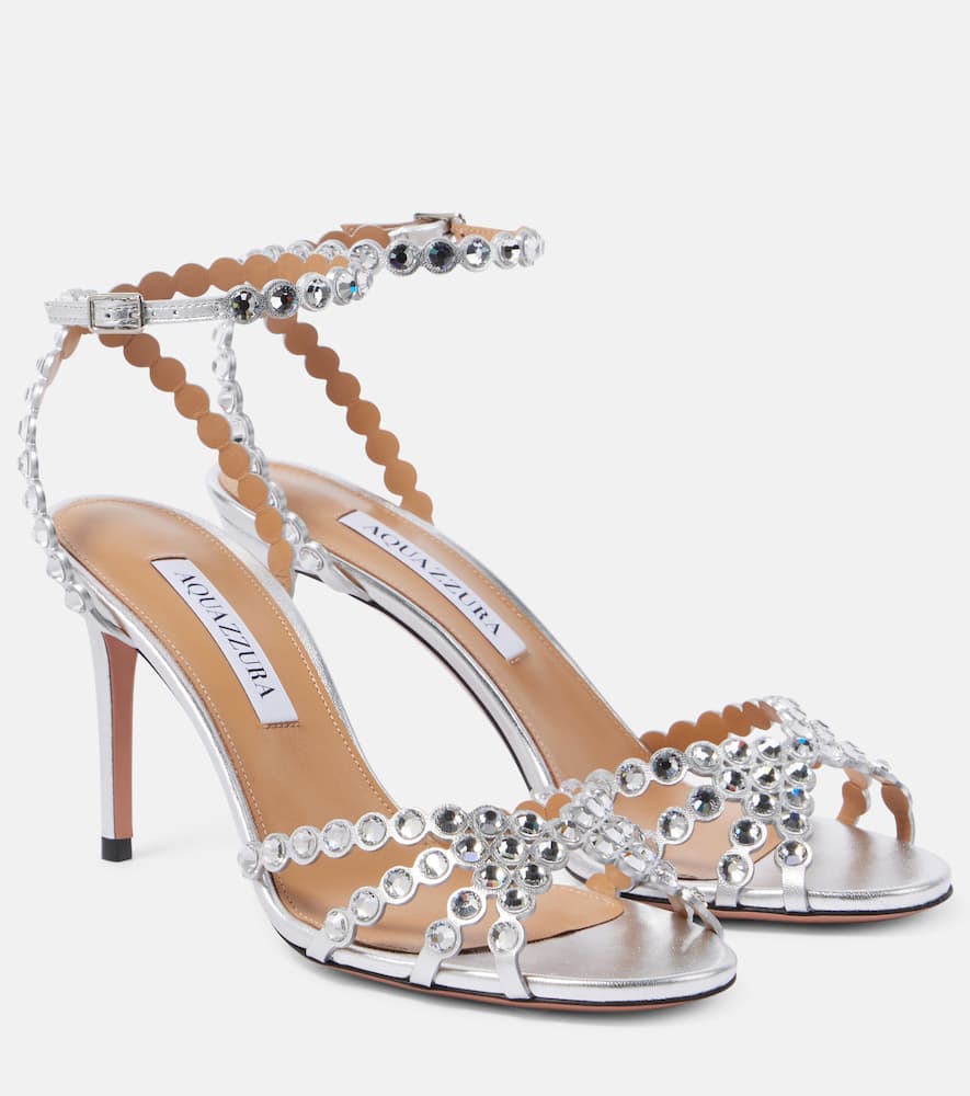 Aquazzura Tequila 85 Crystal-embellished Sandals In Silver