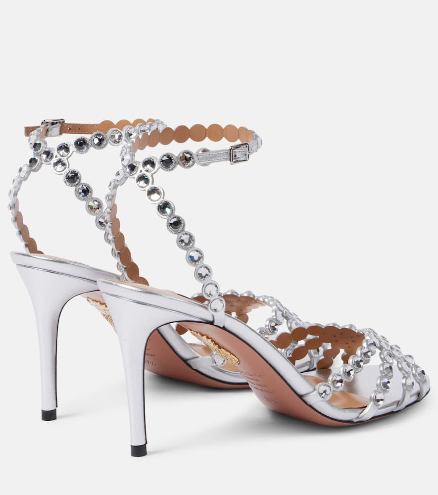 Aquazzura Tequila 85 Crystal-embellished Sandals In Silver