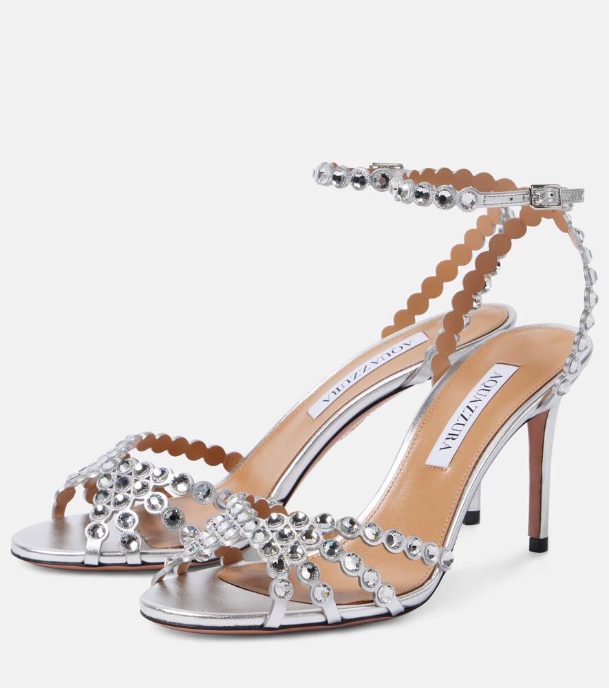 Aquazzura Tequila 85 Crystal-embellished Sandals In Silver