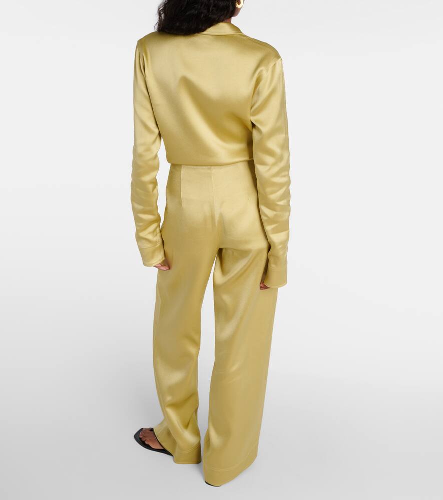 Totême High-rise Satin Wide-leg Pants In Green