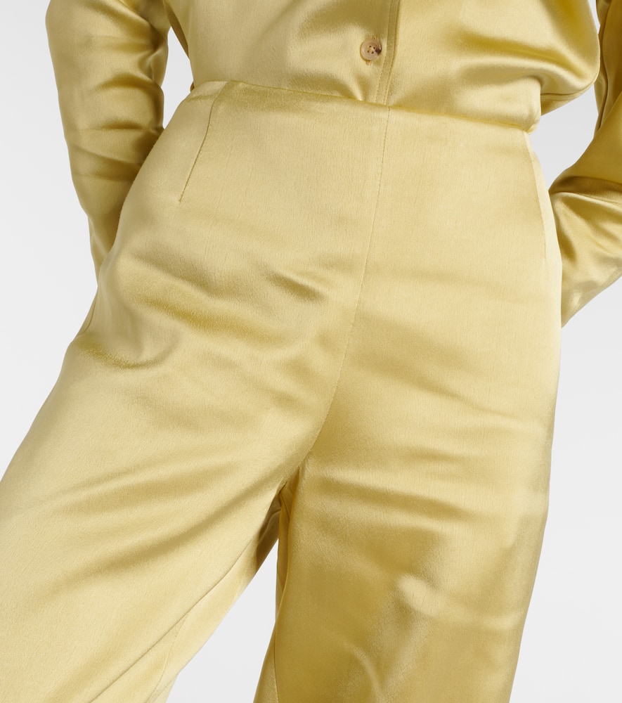 Totême High-rise Satin Wide-leg Pants In Green