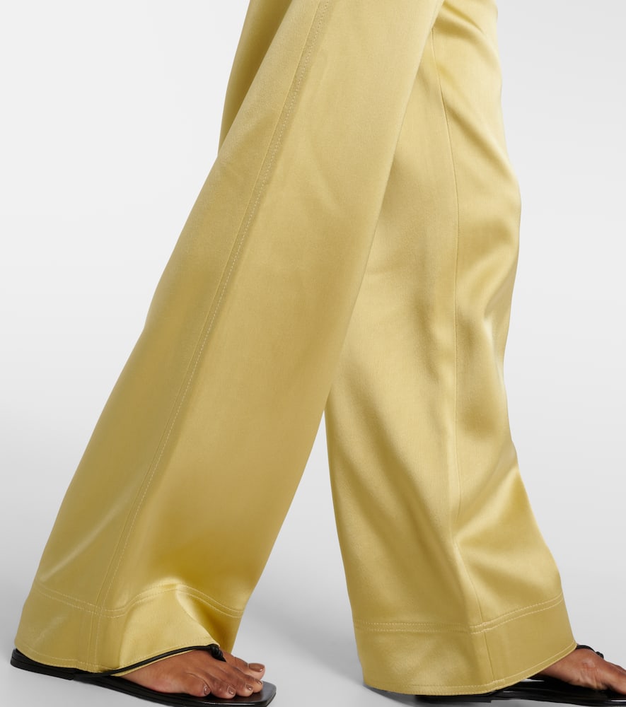 Totême High-rise Satin Wide-leg Pants In Green