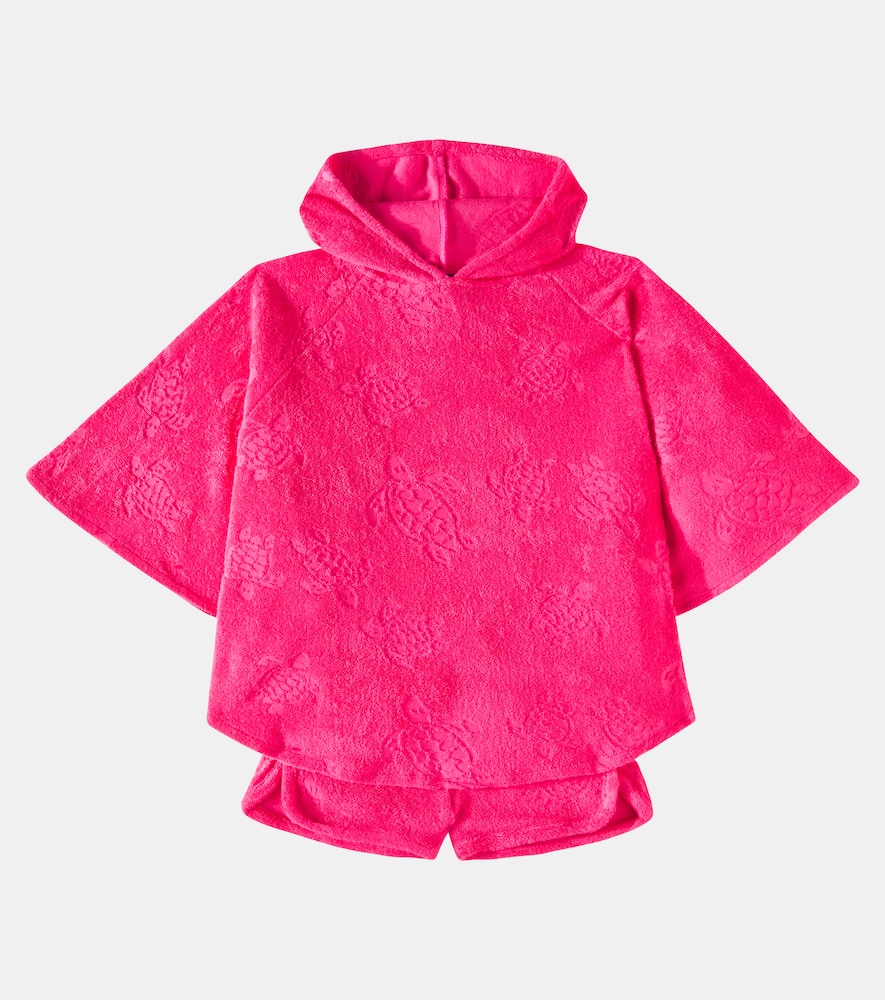 Vilebrequin Baby Bubbly Cotton Cape, T-shirt, And Shorts Set In Pink
