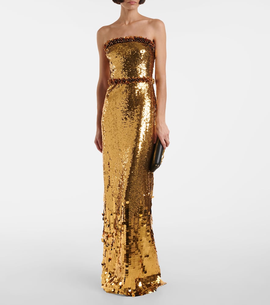 Rebecca Vallance Golden Hour Sequined Gown In Gold