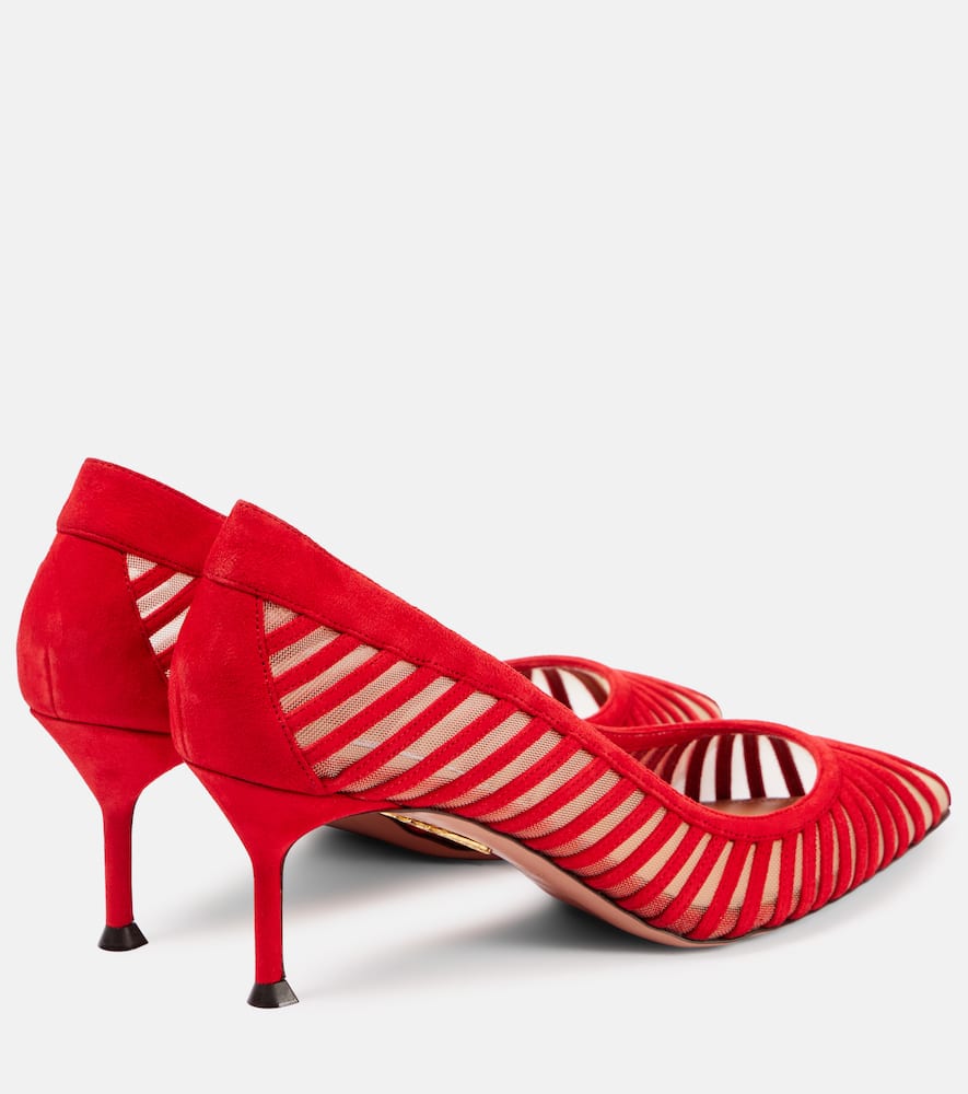 Aquazzura Passions 65 Suede And Mesh Pumps In Red