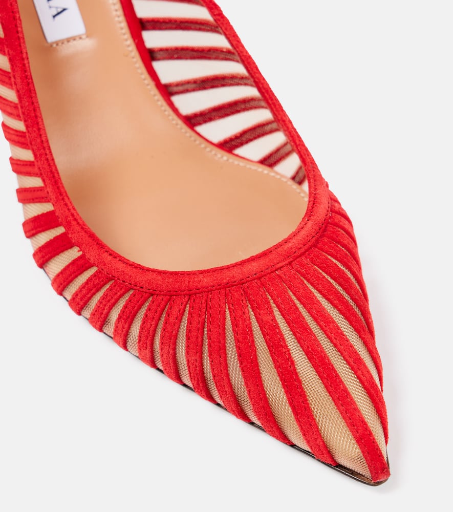 Aquazzura Passions 65 Suede And Mesh Pumps In Red