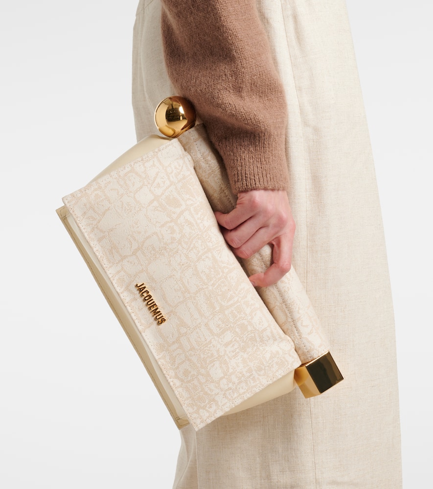 Jacquemus Rond Carré Leather-trimmed Canvas Clutch In Beige