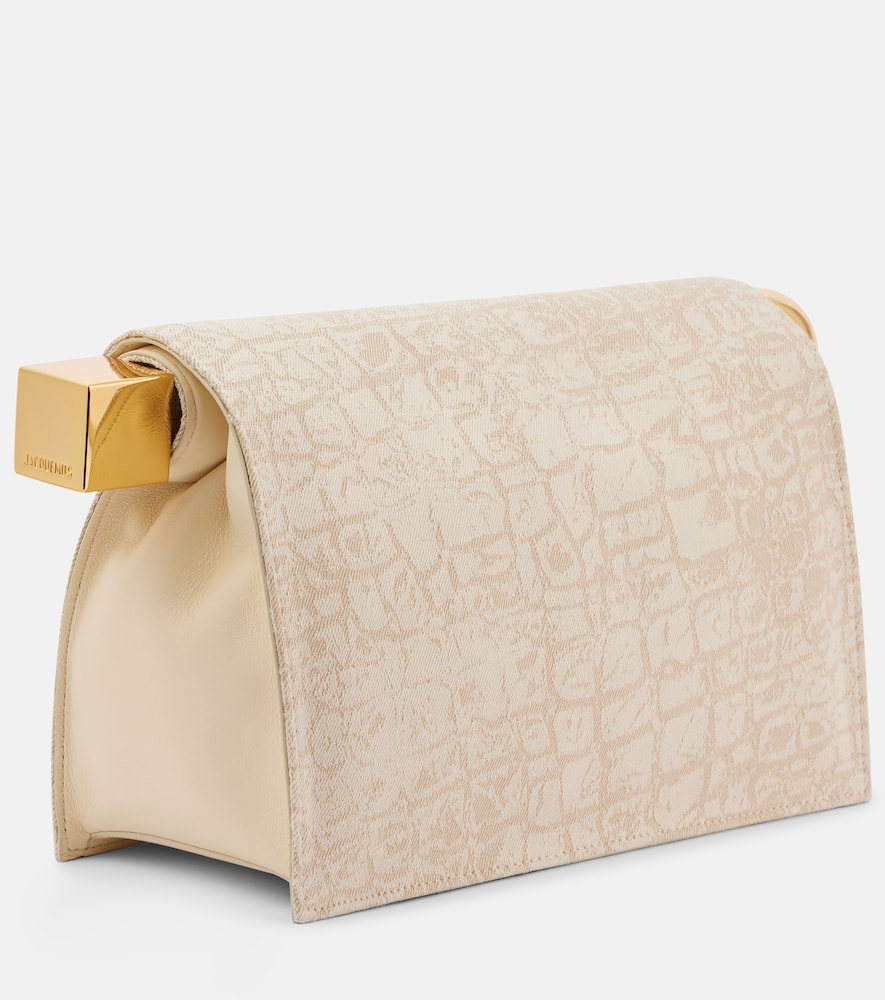 Jacquemus Rond Carré Leather-trimmed Canvas Clutch In Beige