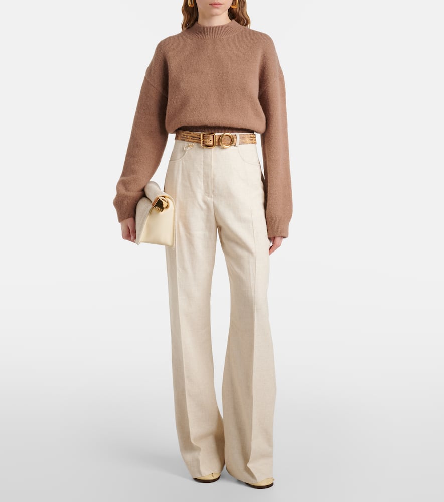 Jacquemus Rond Carré Leather-trimmed Canvas Clutch In Beige