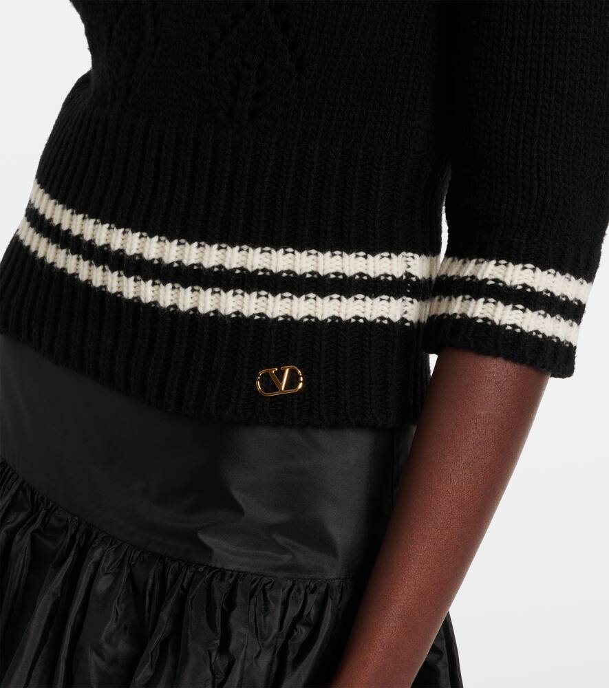 Valentino Striped Wool Sweater In Black