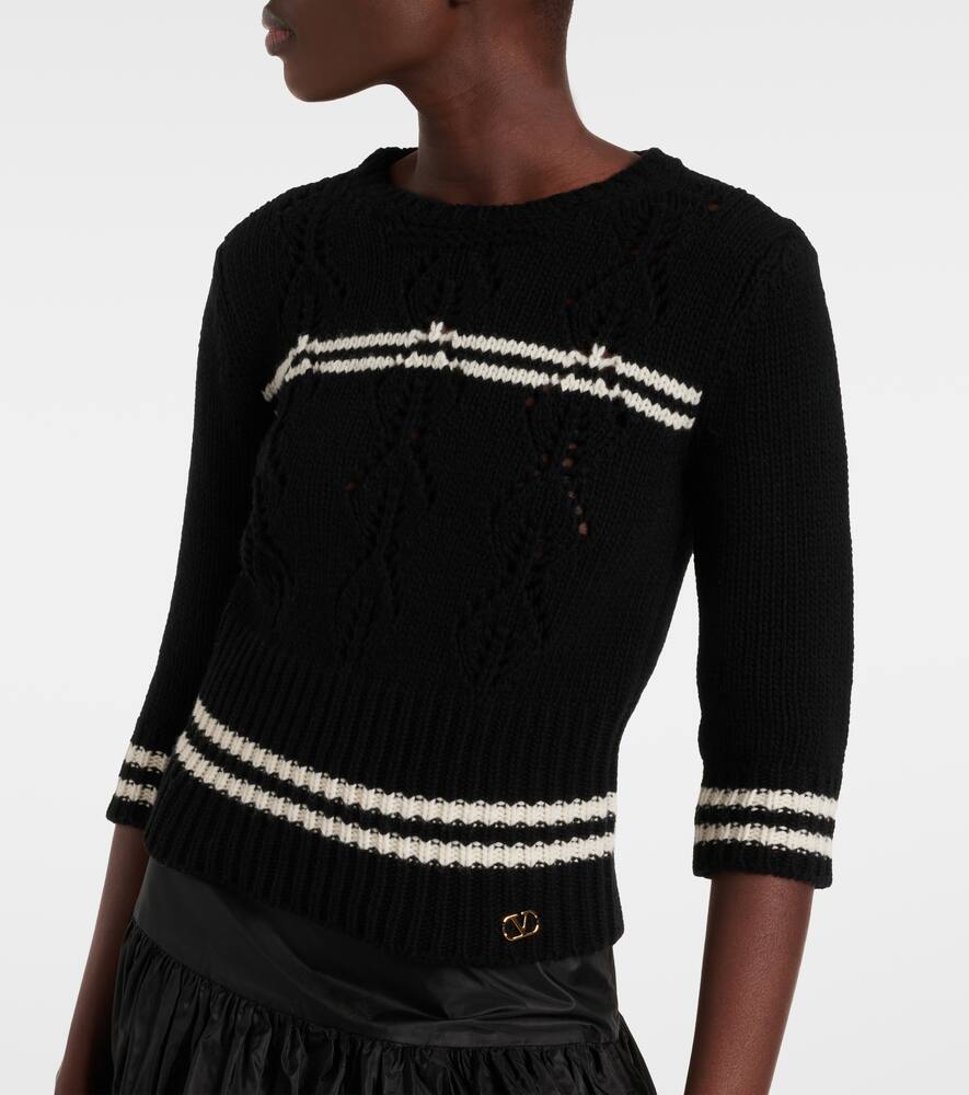 Valentino Striped Wool Sweater In Black