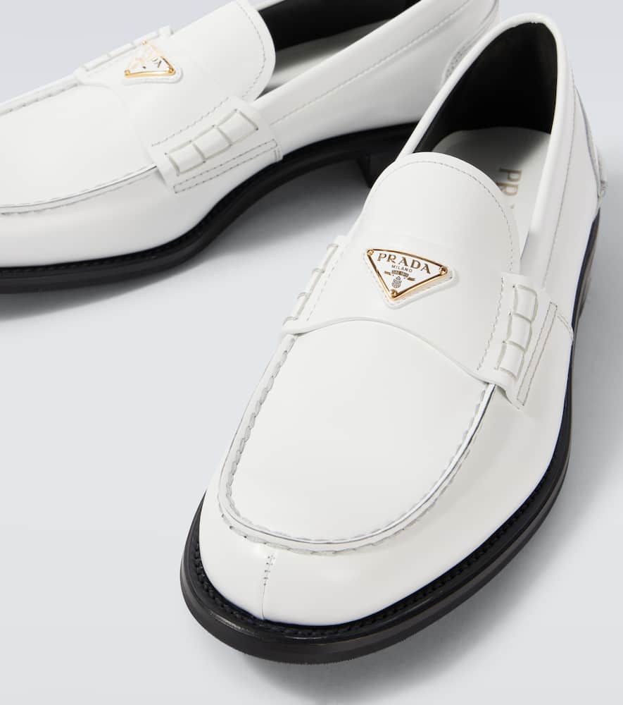Prada Brushed Leather Loafers In White
