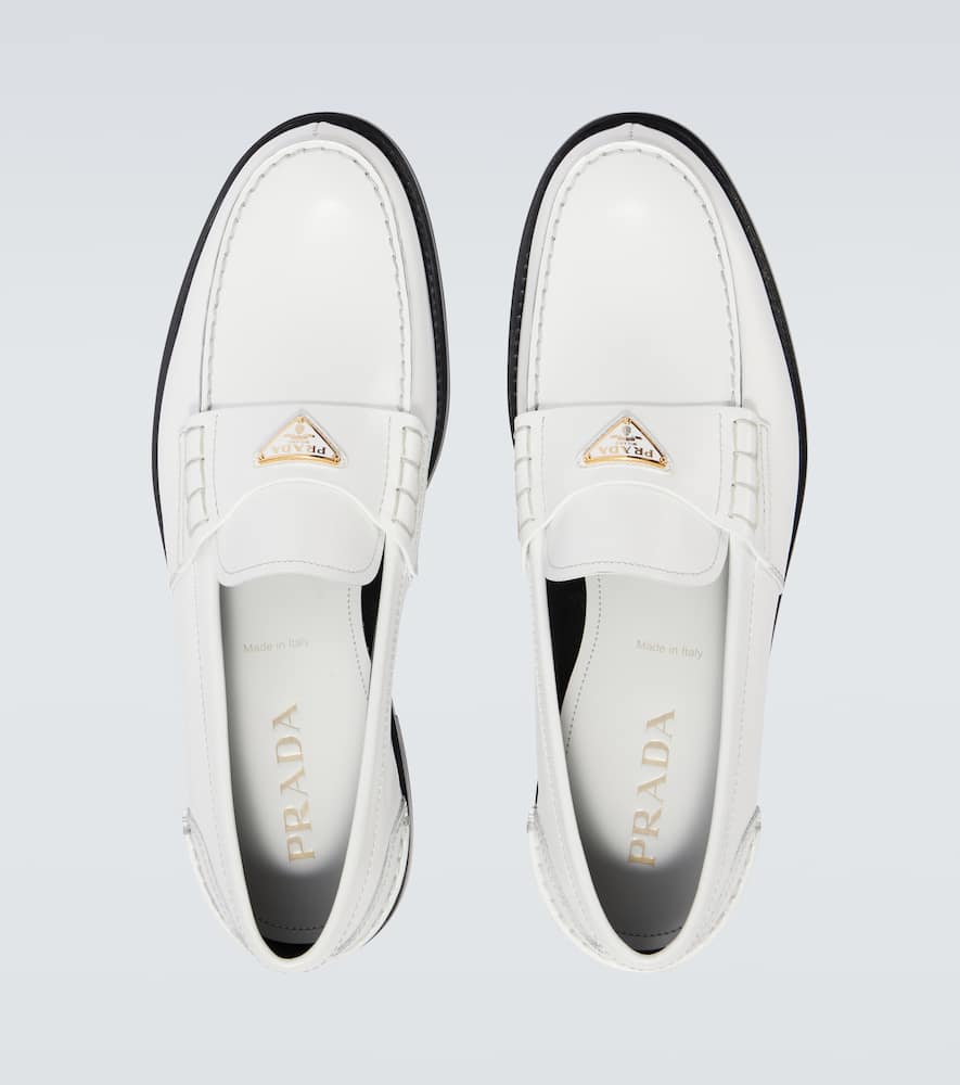 Prada Brushed Leather Loafers In White