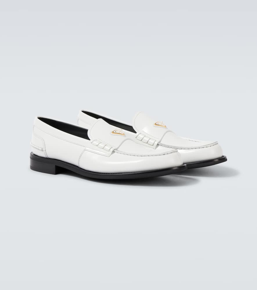 Prada Brushed Leather Loafers In White